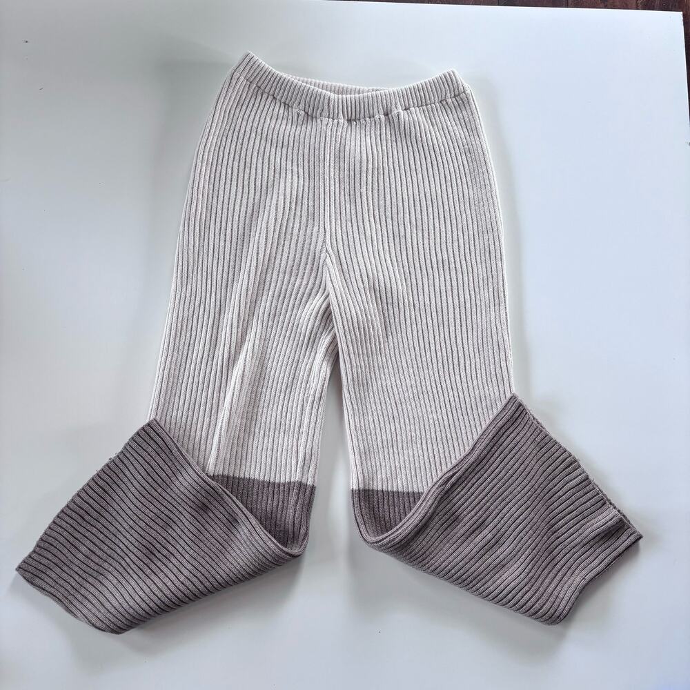 Nasty Gal Women's Large Knit Ribbed Lounge Pants Cream Wide Leg High Waisted - Picture 11 of 11